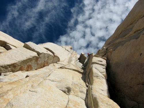 Colin nearing the top of the Goretta Pillar. Photo by Sarah Hart