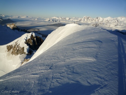 Looking southwest over the icecap from the summit of Cerro El Ñato, with Cerro El Doblado below