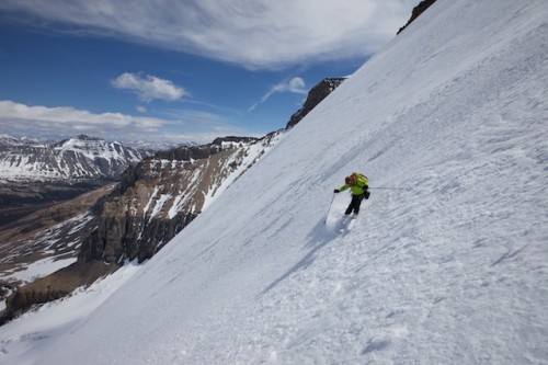 Ptor skiing the Skyladder route on Mt. Andromeda. Photo by Jon Walsh