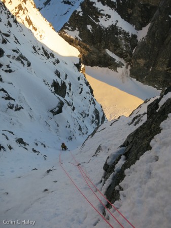 Sarah in the lower couloir of "Sashimi Don."