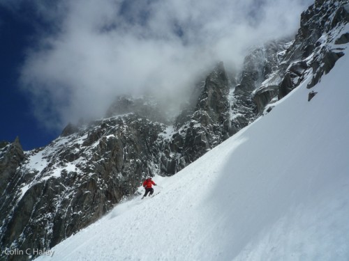 Ross Berg skiing the lower part of the Nantillons Glacier.