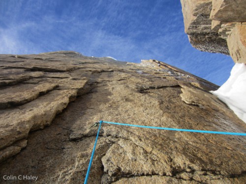 Looking up the first pitch of Spigolo dei Bimbi.