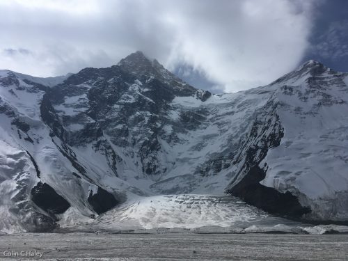 The north face of Khan Tengri from the flats of the North Inylchek Glacier.