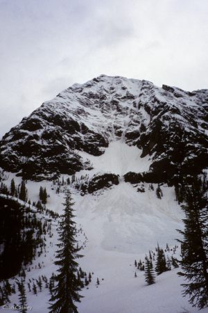 Looking back up at the North Face of Graybeard Peak after my first experience of hard-enough-to-be-stressful soloing.