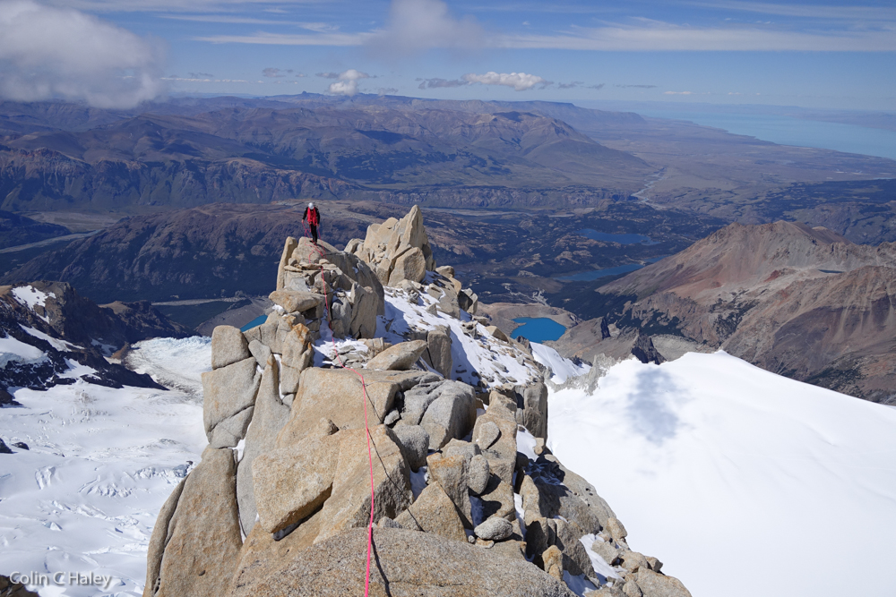 Alex on the summit ridge of Aguja Mermoz.